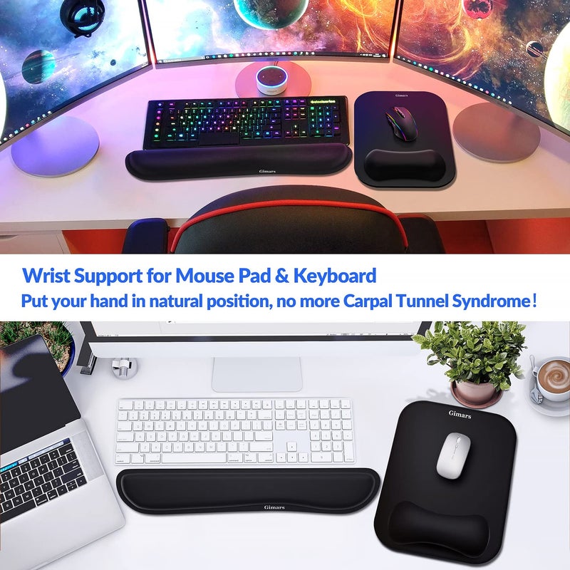 Gimars Elongate Smooth Lycra Fabric Ergonomic Mouse Pad Wrist Support, Gel Memory Foam Cushion Set Keyboard Wrist Rest Support, Pain Relieve for Computer, Laptop, Office, School, Home, Gaming, Black - Image 2